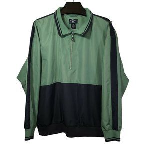 VTG 1/4 Zip Pullover Colorblock Green Navy Golf Warm-Up Coach Tennis Athleisure